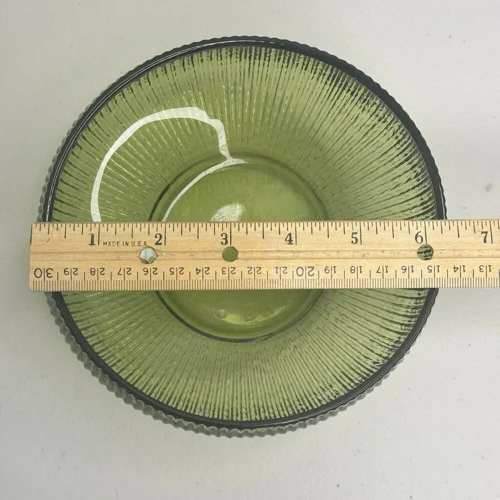 E.O. Brody Co. Cleveland Green Ribbed Glass Bowl Shallow Vase Candy Dish MCM VTG